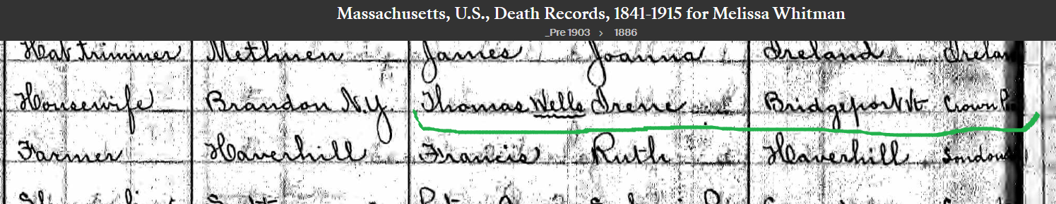 detail from Melissa Whitman death record
