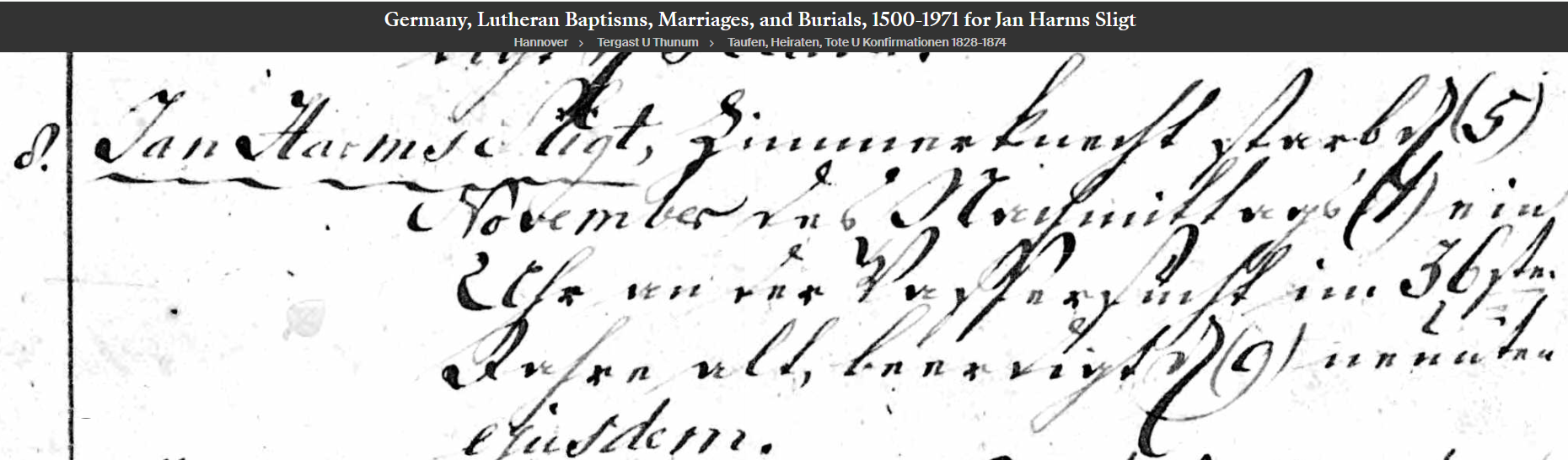 Image from death record of Jan Harms Sligt